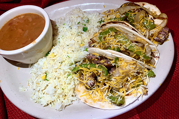 Sweetwater Grill Tacos with rice and beans